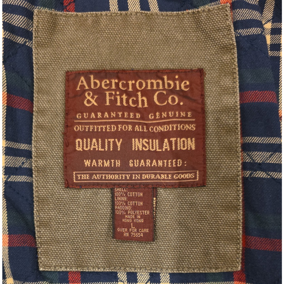 VTG Abercrombie & Fitch Men’s Green Adirondack Jacket L Cotton Plaid Lined Y2K - Picture 7 of 16
